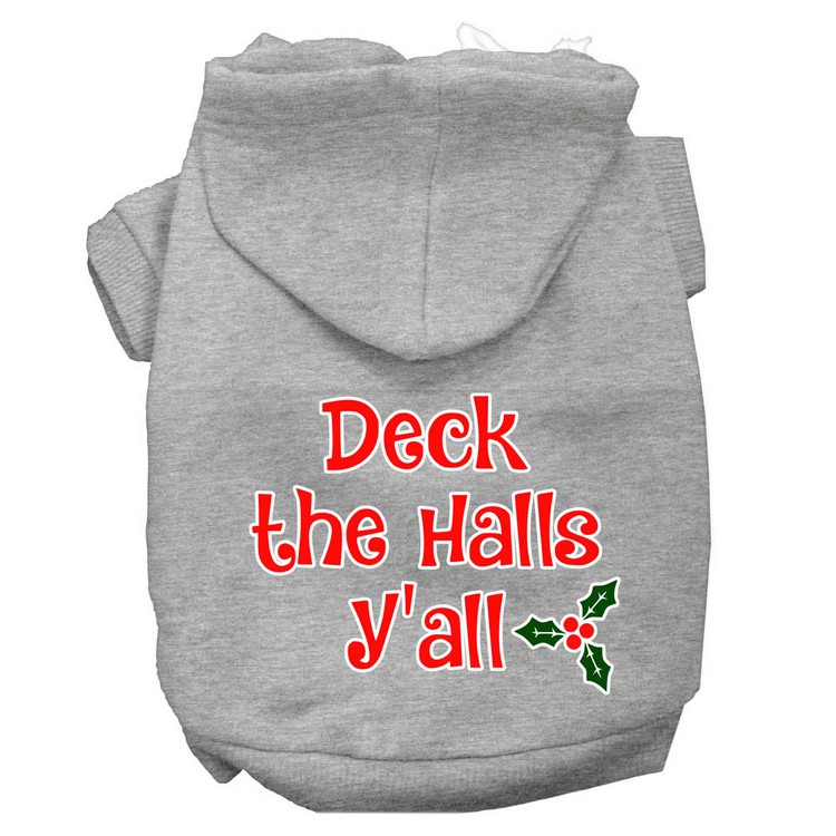 Deck the Halls Y'all Screen Print Dog Hoodie Grey XXXL